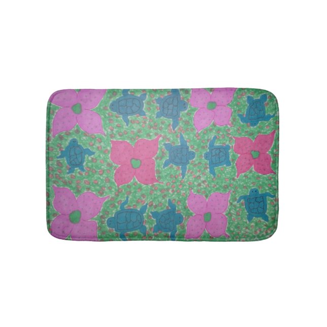 Tapete De Banheiro Flores Tropicais e Tartarugas-Bath Mat (frente)