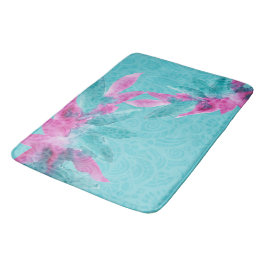 Tapete De Banheiro Flores Turquesas-Rosa-Abstrato Havaianas
