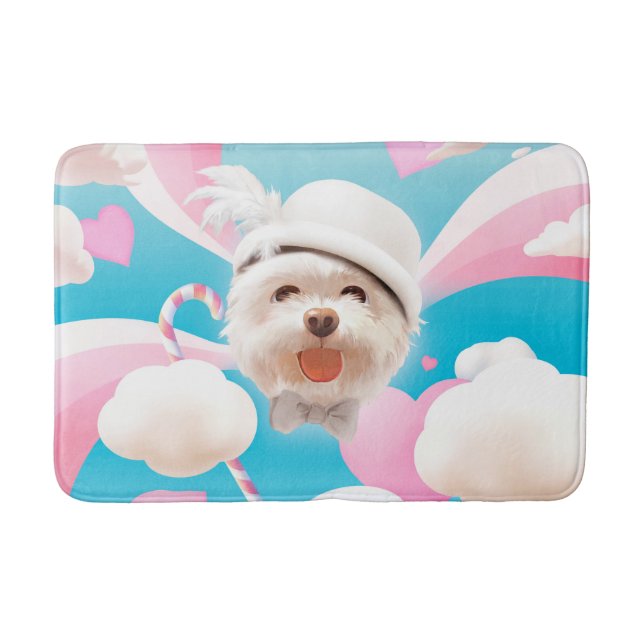 Tapete De Banheiro Fluffy Dog com White Hat (Frente)