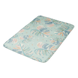 Tapete De Banheiro Folha de Monstera - Turquesa, Verde, Coral, Mostar