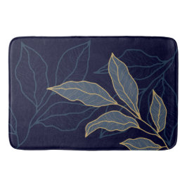 Tapete De Banheiro Folha Dourada de Marinho Azul Luxurioso Elegante