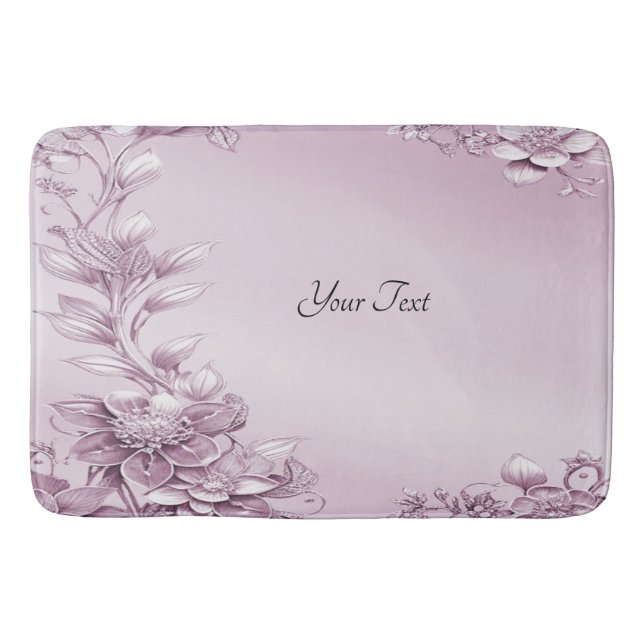 Tapete De Banheiro Folhagem Floral Rosa, Bath Mat (Frente)