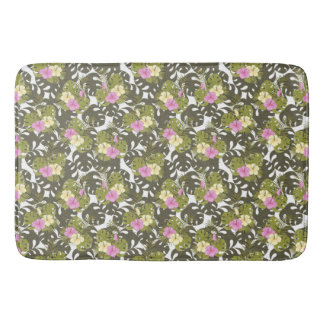 Tapete De Banheiro Folhas da Selva Tropical e Padrão de Hibisco