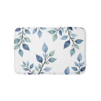 Tapete De Banheiro Folhas de Aquarela Azul Verde Design Botânico 376
