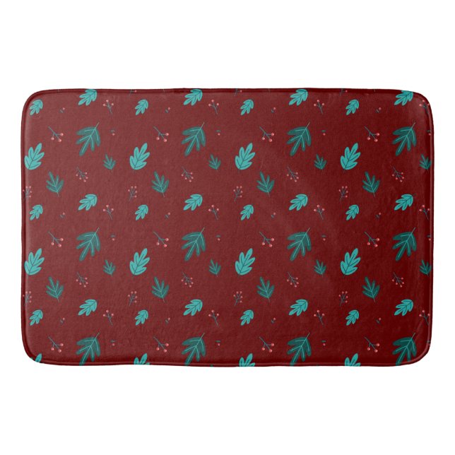 Tapete De Banheiro Folhas de Árvore Evergreen e Berries Red Holly (Frente)
