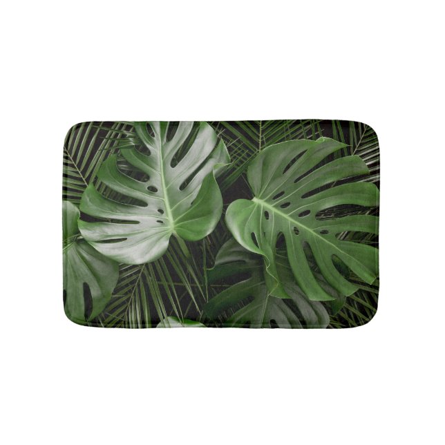 Tapete De Banheiro Folhas de Monstera, layout tropical de luxo. (frente)