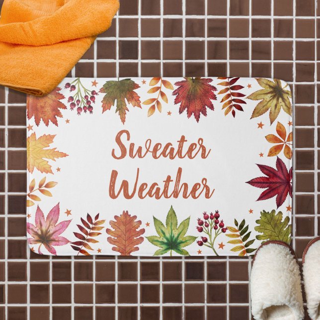 Tapete De Banheiro Folhas de outono de outono de Clima de Doce (Sweater Weather Autumn Fall Leaves Bath Mat)