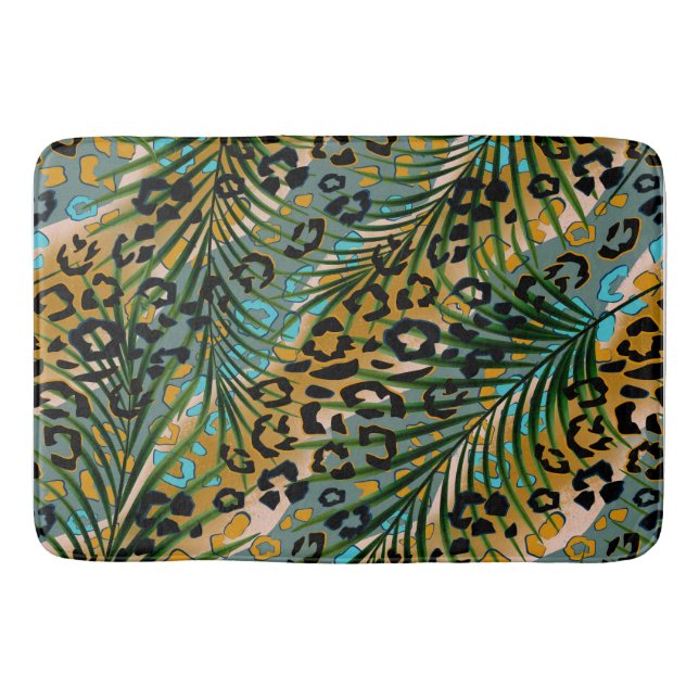 Tapete De Banheiro Folhas de palma num fundo-leopardo. (Frente)