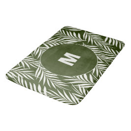 Tapete De Banheiro Folhas de Palmeira Elegantes Verde Escuro Monogram