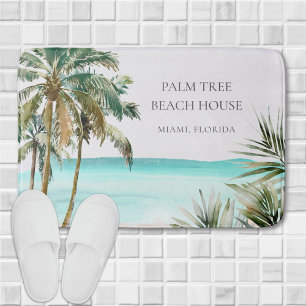 Tapete De Banheiro Folhas de Palmeira Tropical Personalizadas Praia A