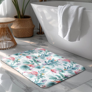 Tapete De Banheiro Folhas tropicais cor-de-rosa flamingos