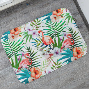 Tapete De Banheiro Folhas Tropicais de Flamingo de Paraíso