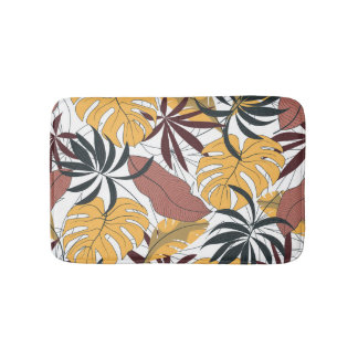 Tapete De Banheiro Folhas tropicais: fundo sem soldadura vibrante.