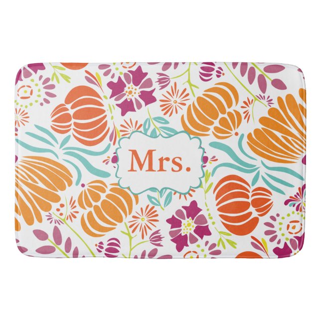 Tapete De Banheiro Folk Art Monograma Floral Mrs ou Personalize (Frente)