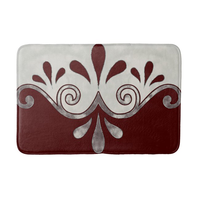 Tapete De Banheiro forma abstrato ornamental em burgundy e prata (Frente)