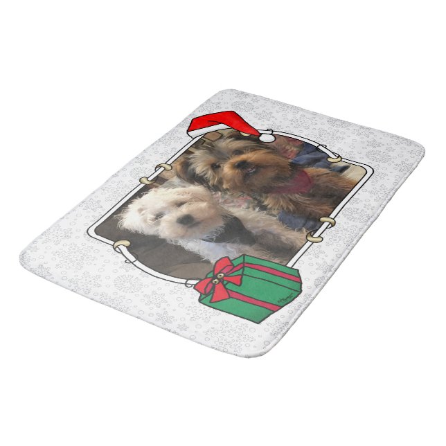 Tapete De Banheiro Foto personalizada Santa Hat Pet HO HO (Angulado)
