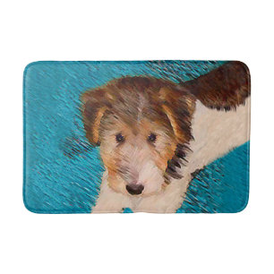 Tapete De Banheiro Fox Terrier Puppy Painting - Arte Original De Cão