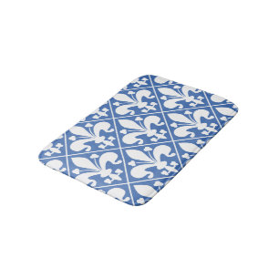 Tapete De Banheiro Francês azul e branco elegante da flor de lis