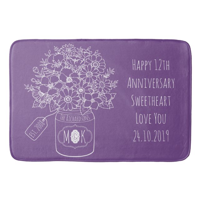 Tapete De Banheiro Frasco de pedreiro desenhado mão do buquê dos (Frente)