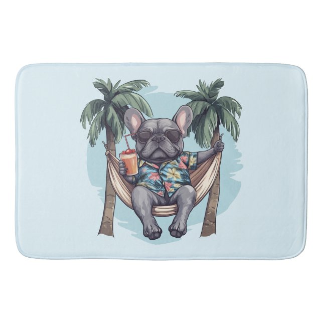 Tapete De Banheiro French Bulldog In Hawaiian Top (Frente)