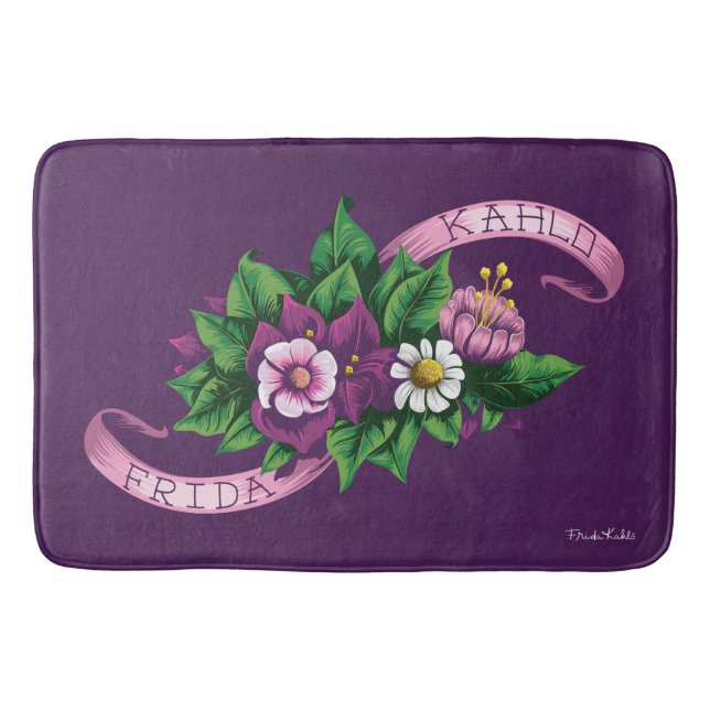 Tapete De Banheiro Frida Kahlo | Buquê Floral Roxo (Frente)