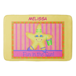 Tapete De Banheiro Frio Amarelo em nome de Sun Beach Personalizado