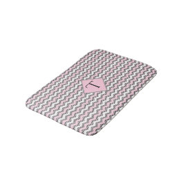 Tapete De Banheiro Friso rosa, preto e branco, monograma personalizad