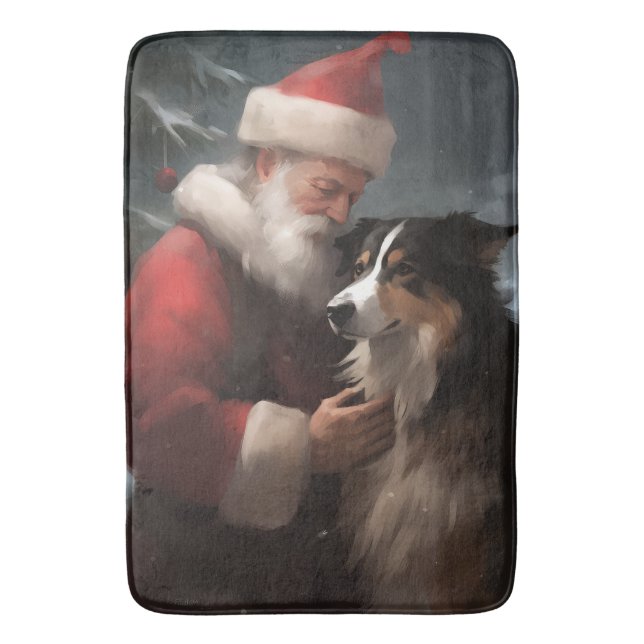 Tapete De Banheiro Fronteira Collie com Papai Noel Natal Festivo (Frente Vertical)