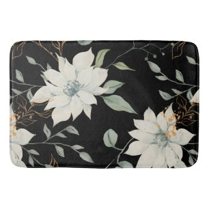 Tapete De Banheiro Fundo Botânico Floral Branco Clássico Preto
