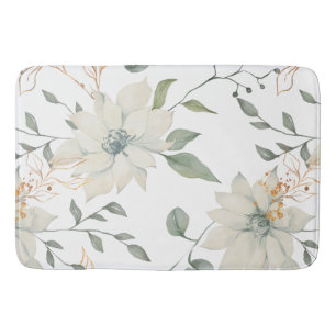 Tapete De Banheiro Fundo Branco Clássico, Floral, Branco, Branco