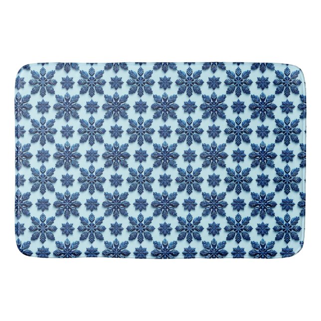 Tapete De Banheiro Fundo com Padrão de Floco de Neve Azul (Frente)