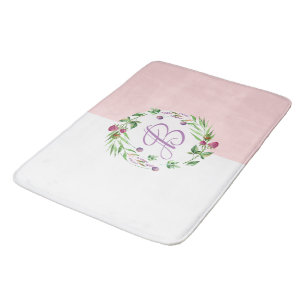 Tapete De Banheiro Fundo Cor-de-Rosa e Branco, Flores Delicadas