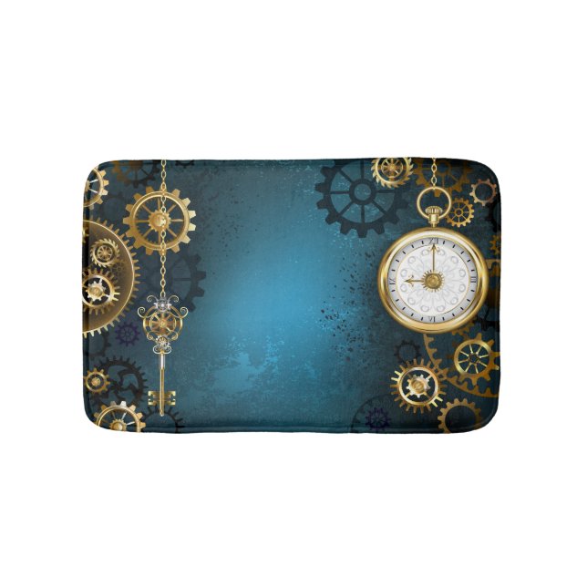 Tapete De Banheiro Fundo de turquesa Steampun com engrenagens (frente)