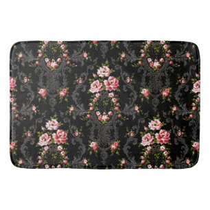 Tapete De Banheiro Fundo Floral-Preto do Rococo Francês Elegante 