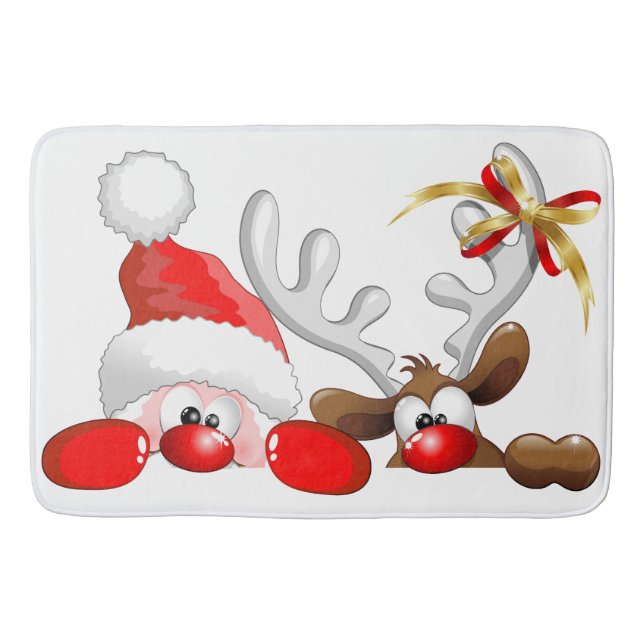 Tapete De Banheiro Funny Santa and Reindeer Cartoon Ornament Magnet B (Frente)