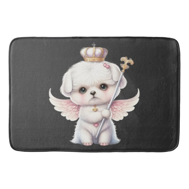 Tapete De Banheiro Furry Joy: Angel Wing Maltês Cachorro Puppy Gift (Frente)
