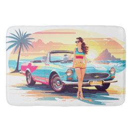 Tapete De Banheiro Garota com carro e natureza dos sonhos