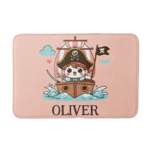 Tapete De Banheiro Garoto Marinheiro Pirata Fofo e Navio Pirata