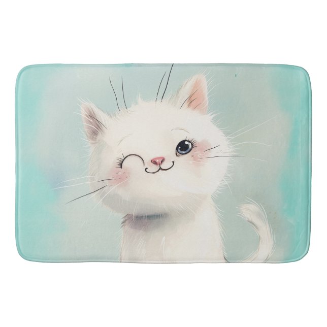 Tapete De Banheiro Gatinho Branco Bonito (Frente)