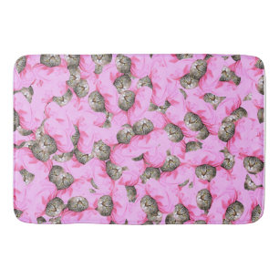Tapete De Banheiro Gato Bonito num Padrão de Boné Rosa Aleatório