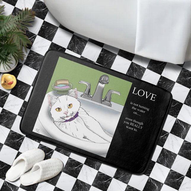 Tapete De Banheiro Gato Branco Com Dissipador De Banho (Criador carregado)