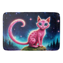Tapete De Banheiro Gato brilhante, longa cauda, arte de olhos azuis