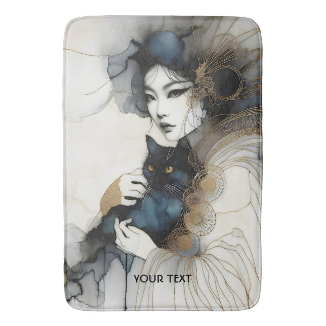 Tapete De Banheiro Gato de Garota Japonesa Fantasy (Frente Vertical)