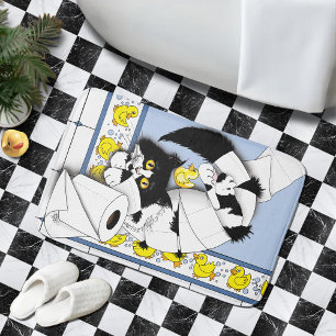 Tapete De Banheiro Gato de Tuxedo Brincalhão Caos de Papel Higiênico