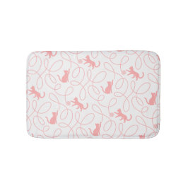 Tapete De Banheiro Gato Divertido e Padrão de Bola de Lã Coral Rosa C