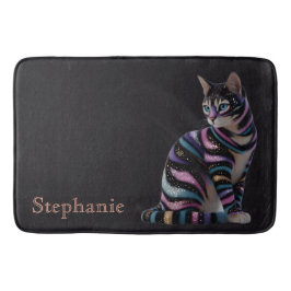 Tapete De Banheiro Gato Fofo e Design de Nome Personalizado