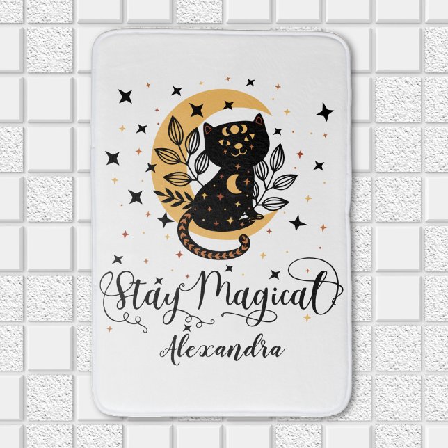 Tapete De Banheiro Gato Mágico Personalizado (Personalized Stay Magical Cat Themed Bath Mat)