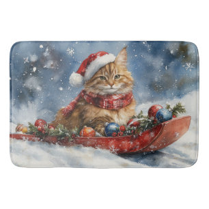 Tapete De Banheiro Gato Maine Coon no Trenó Deixe Nevar Natal