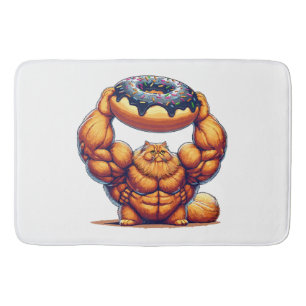 Tapete De Banheiro Gato Musculoso Levantando Donut