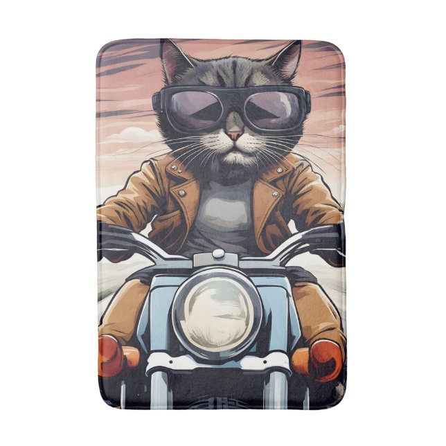 Tapete De Banheiro Gato na moto (Frente Vertical)